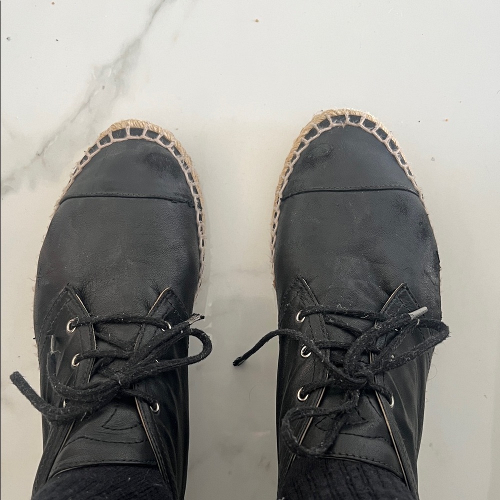 CHANEL Black Espadrille Ankle Boots.